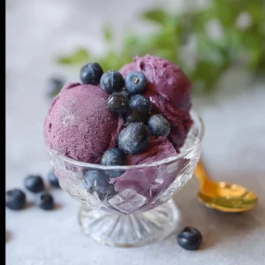 Delicious homemade blueberry ice cream served in a bowl