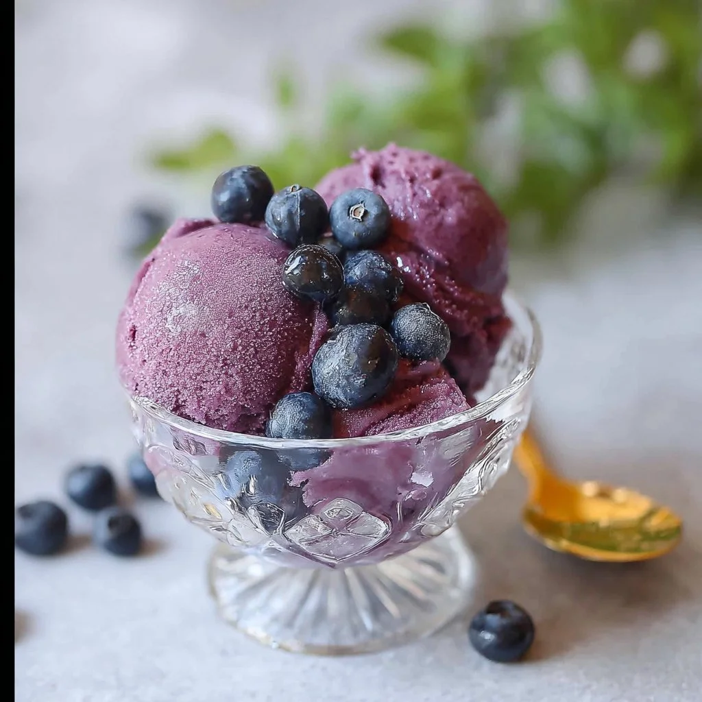 Delicious homemade blueberry ice cream served in a bowl