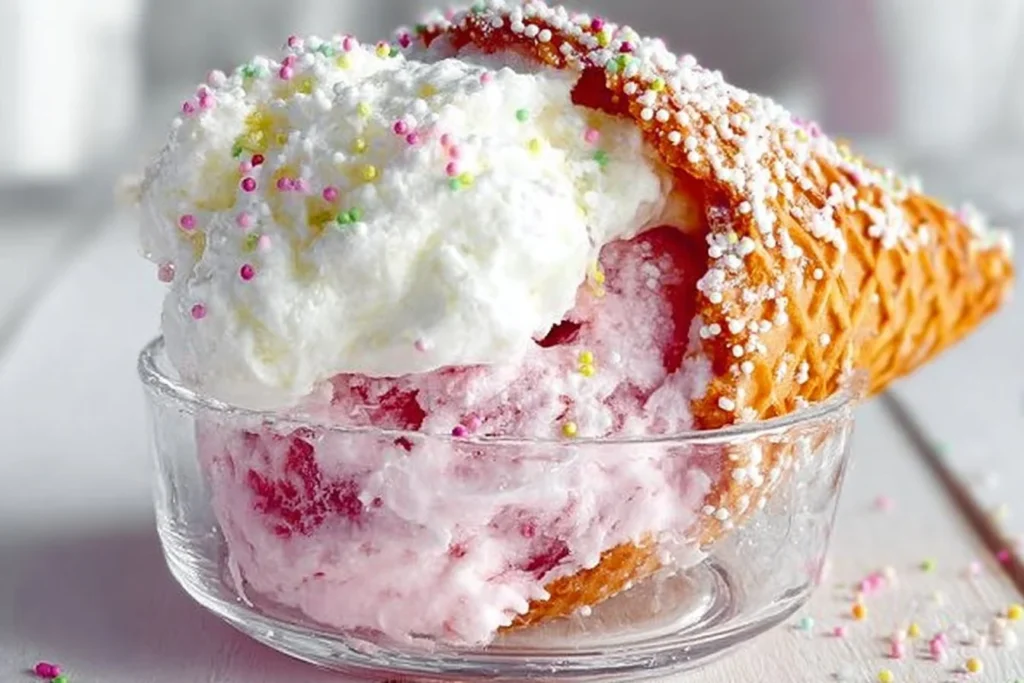 Delicious cake inside an ice cream cone for a fun dessert treat