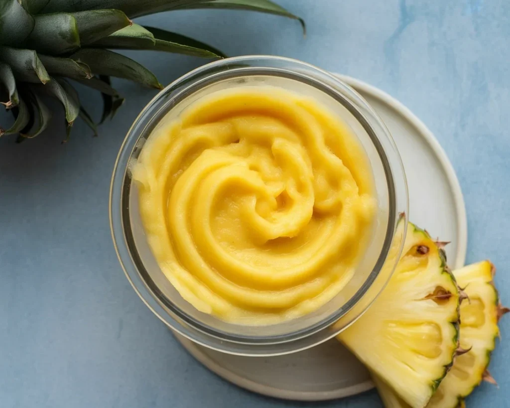 Delicious Ninja Creami pineapple sorbet with a creamy texture and tropical flavor.