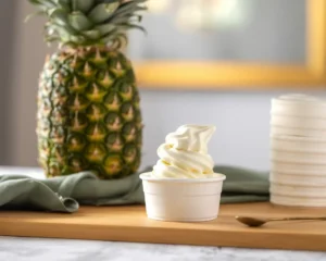 Ninja Creami Dole Whip recipe with pineapple and coconut for a refreshing summer treat.