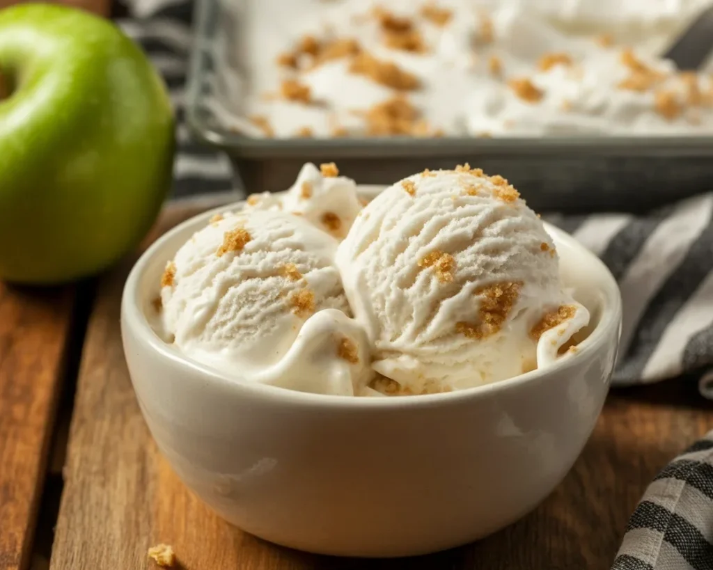 A delicious bowl of Ninja Creami apple cobbler ice cream topped with apple pieces and cinnamon.