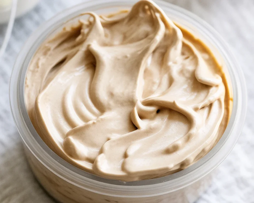A creamy bowl of Ninja Creami Mocha Espresso Protein Ice Cream topped with mocha drizzle.
