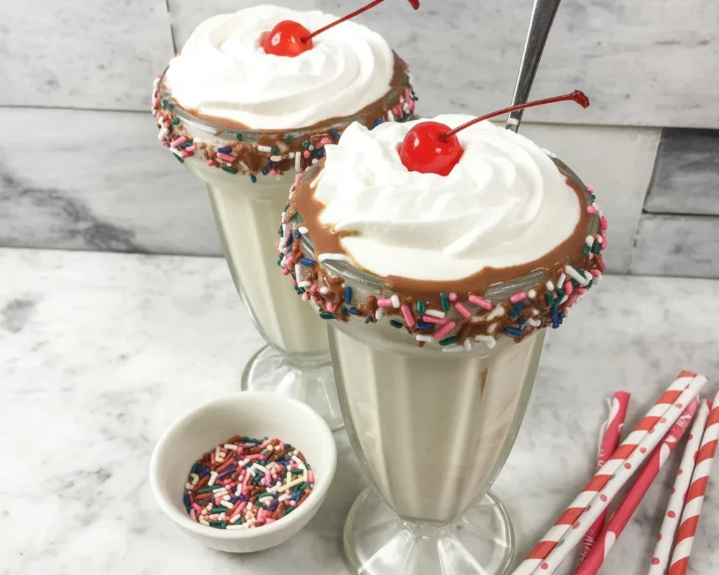 Ninja Creami vanilla milkshake with ice cream, milk, and vanilla extract mixed together.