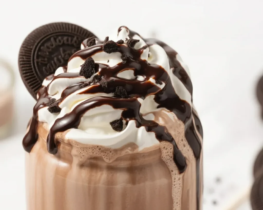 Ninja Creami Protein Milkshake topped with chocolate and colorful sprinkles.