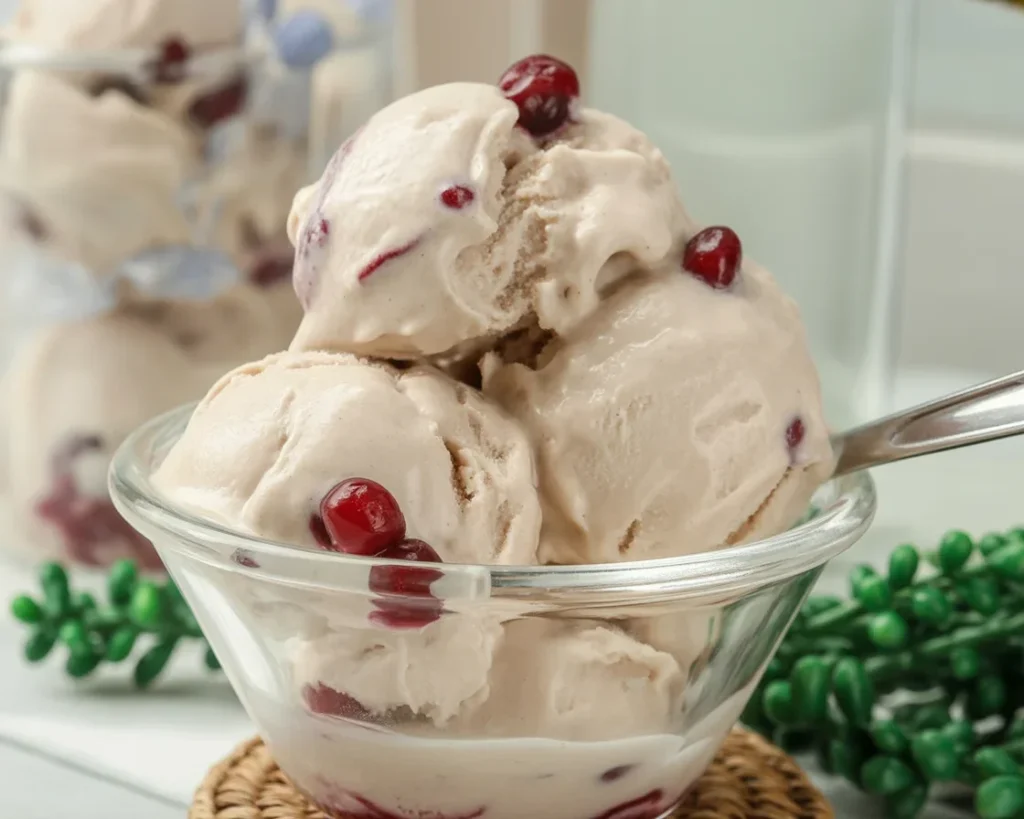 Homemade Ninja Creami Azuki Red Bean Ice Cream served in a bowl, garnished with red beans.