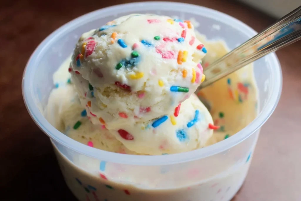 Delicious Ninja Creami Birthday Cake Ice Cream served in a bowl.