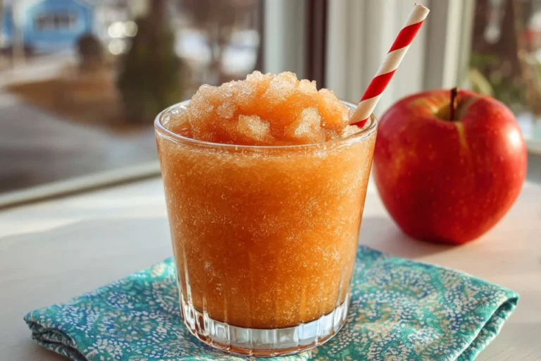 Ninja Slushi Apple Cider Slush in a clear cup with fall decorations