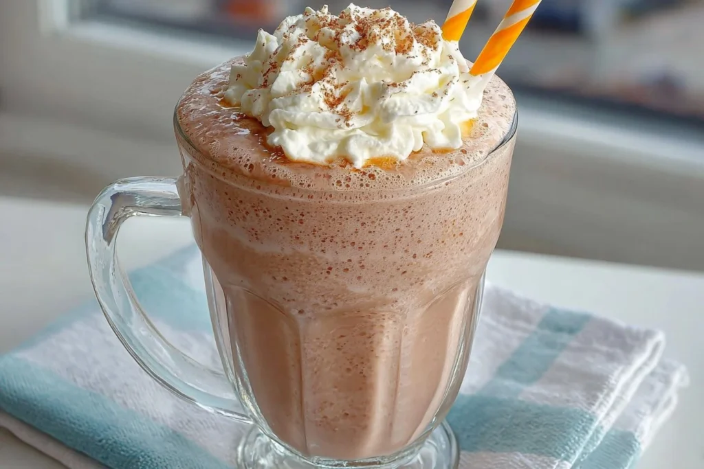 Ninja Slushi Protein Milkshake topped with colorful fruit and whipped cream