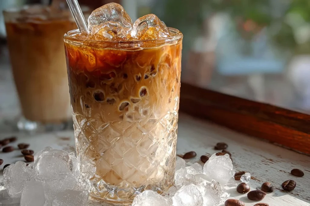 Delicious Peanut Butter Iced Latte with a creamy texture and nutty flavor