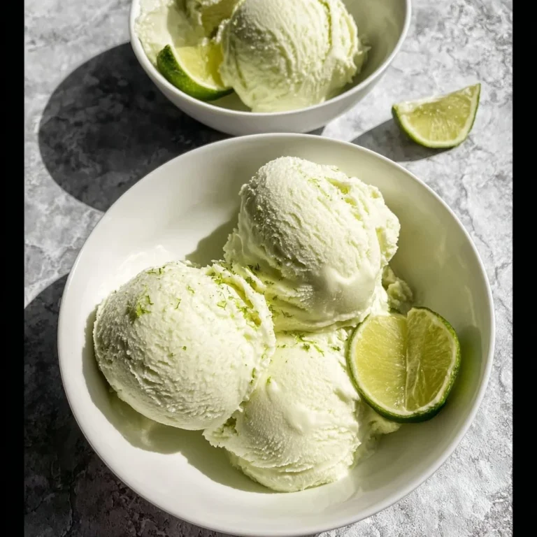 Delicious Coconut Lime Ice Cream served in a bowl with a slice of lime