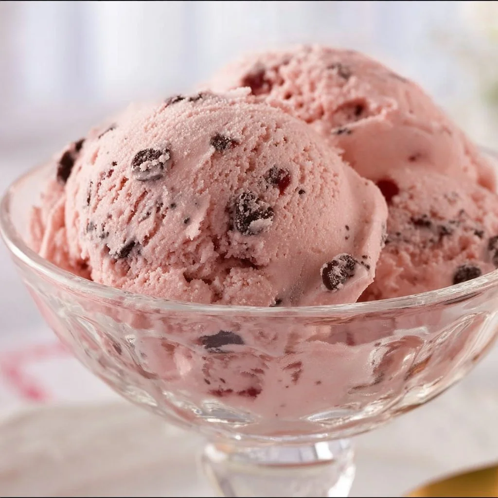 Delicious Ninja Creami Cherry Chocolate Ice Cream in a bowl topped with cherries
