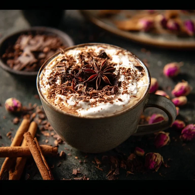 A cozy scene featuring a warm drink by the fireplace, capturing winter delight.