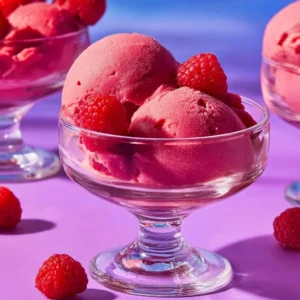 Homemade Ninja Creami raspberry sorbet in a bowl