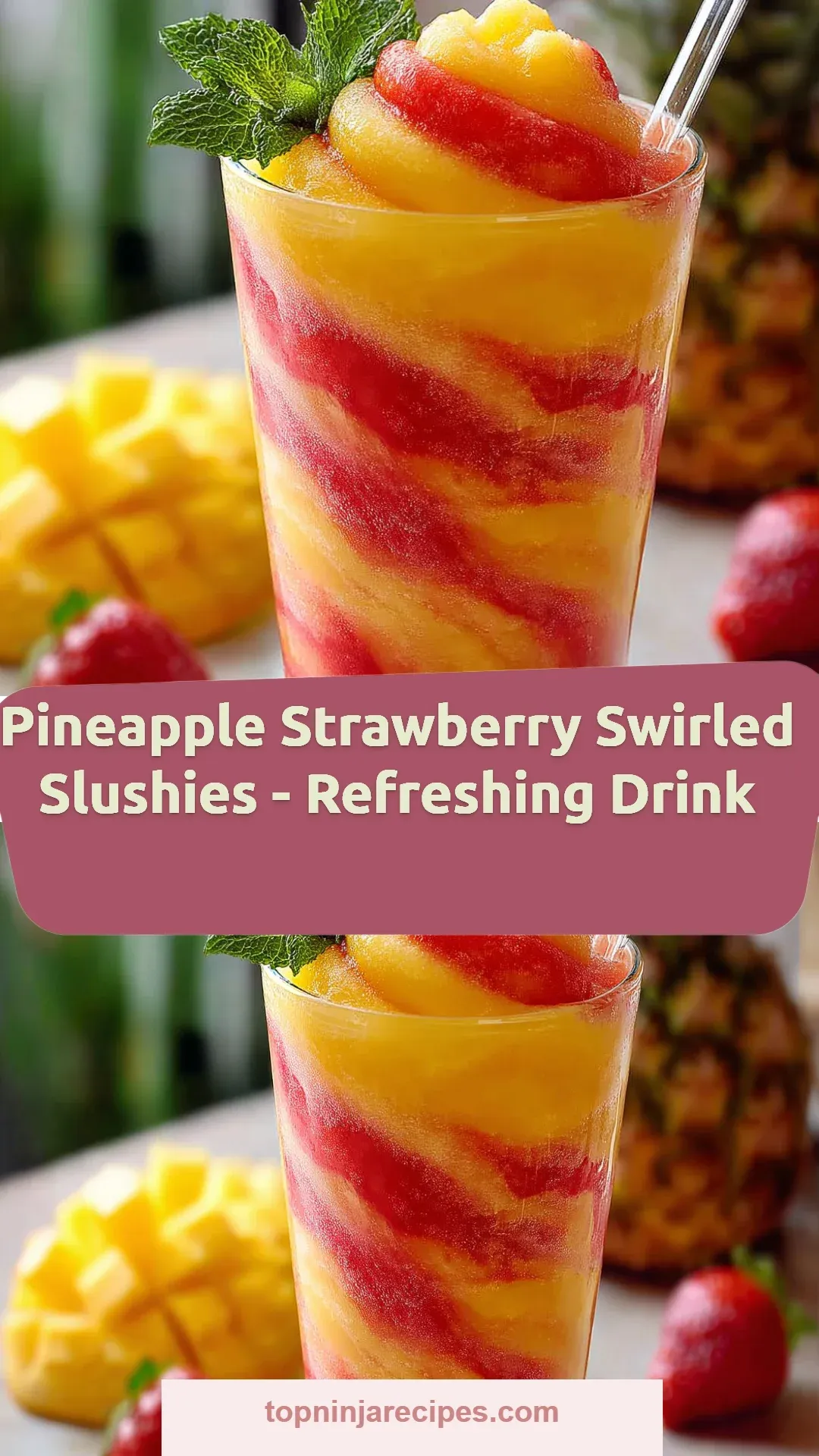 Pineapple Strawberry Swirled Slushies - Refreshing Drink