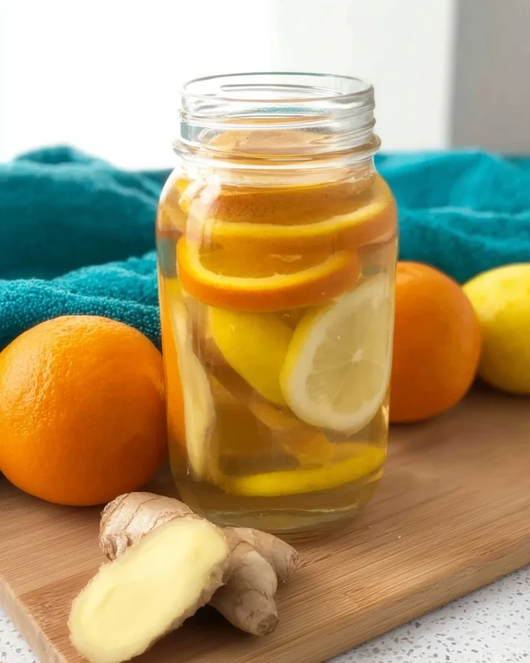 A steaming cup of Lemon Ginger Tea with fresh lemon slices and ginger root.