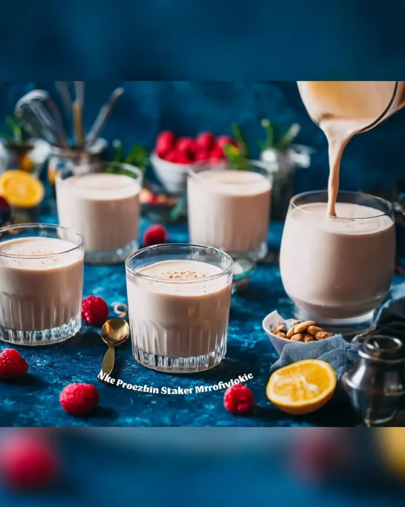 Ninja Creami protein milkshake topped with chocolate and fruits