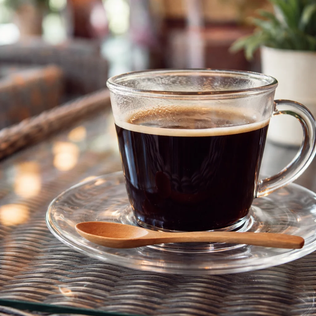 Moka pot brewing Americano coffee, showcasing a rich and flavorful brew.