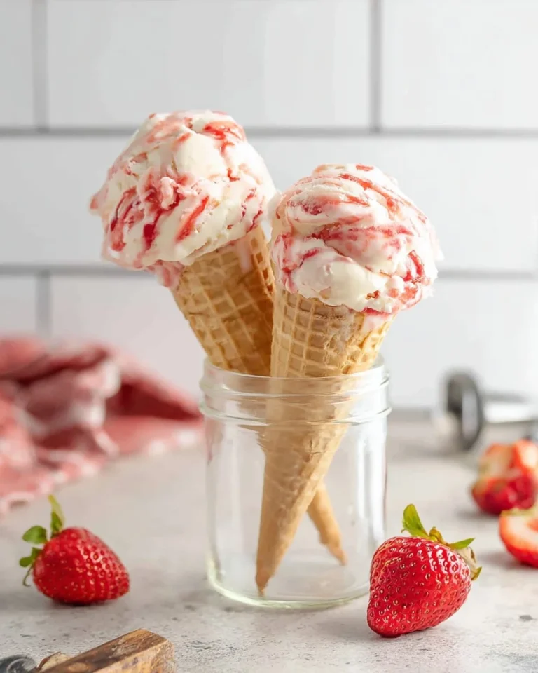 Delicious swirled strawberry ice cream served in a bowl