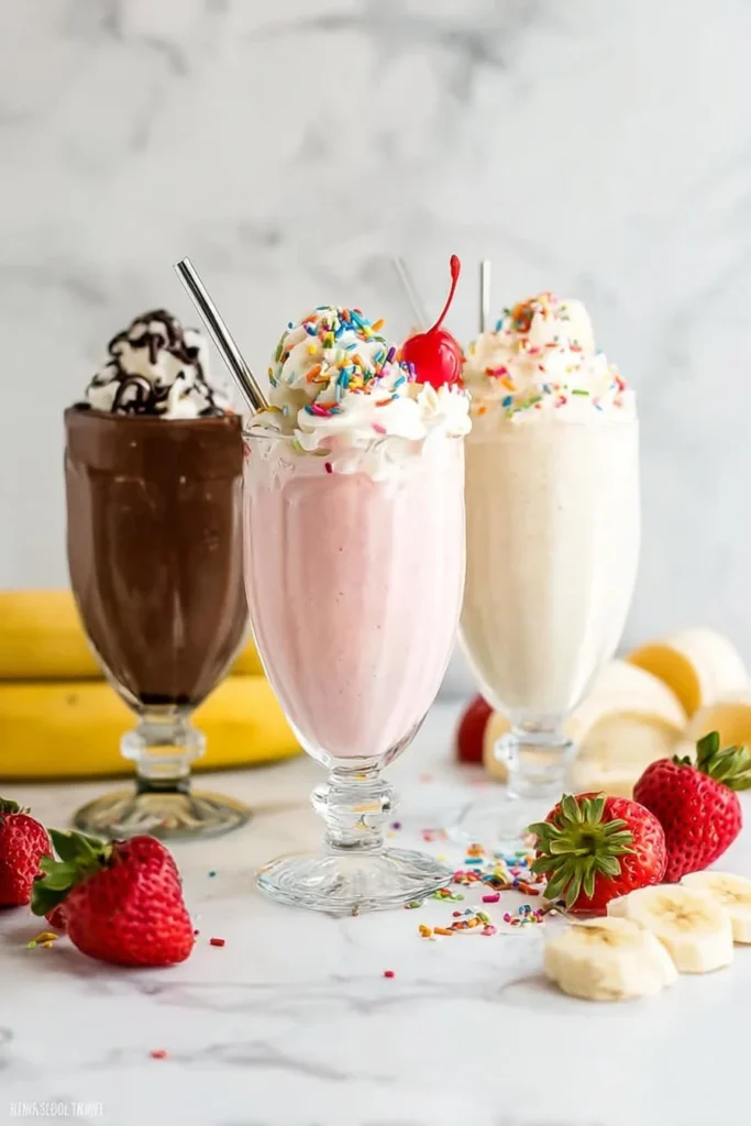A delicious easy milkshake made with ice cream and milk.
