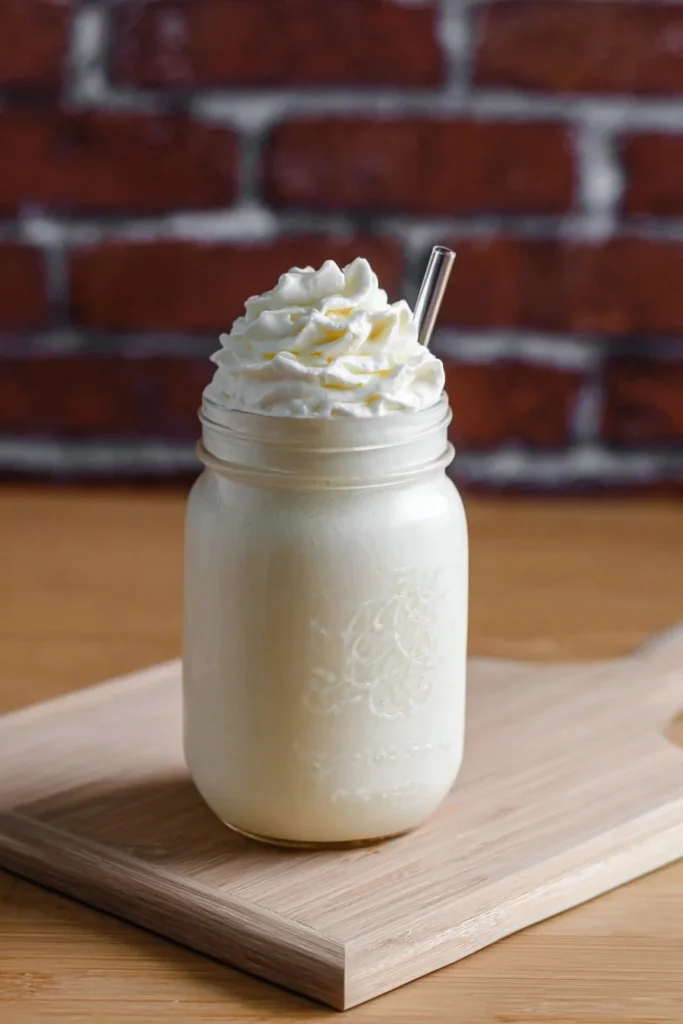 Delicious Ninja Creami vanilla bean milkshake topped with whipped cream and vanilla beans