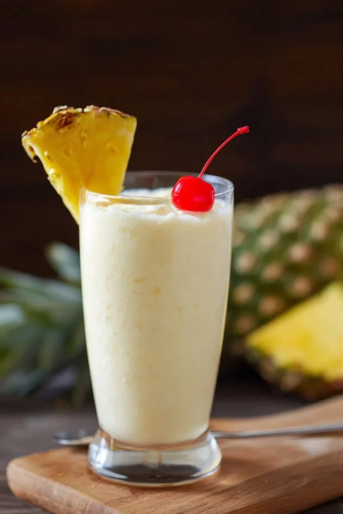 Creamy and refreshing pineapple milkshake served in a glass with a slice of pineapple