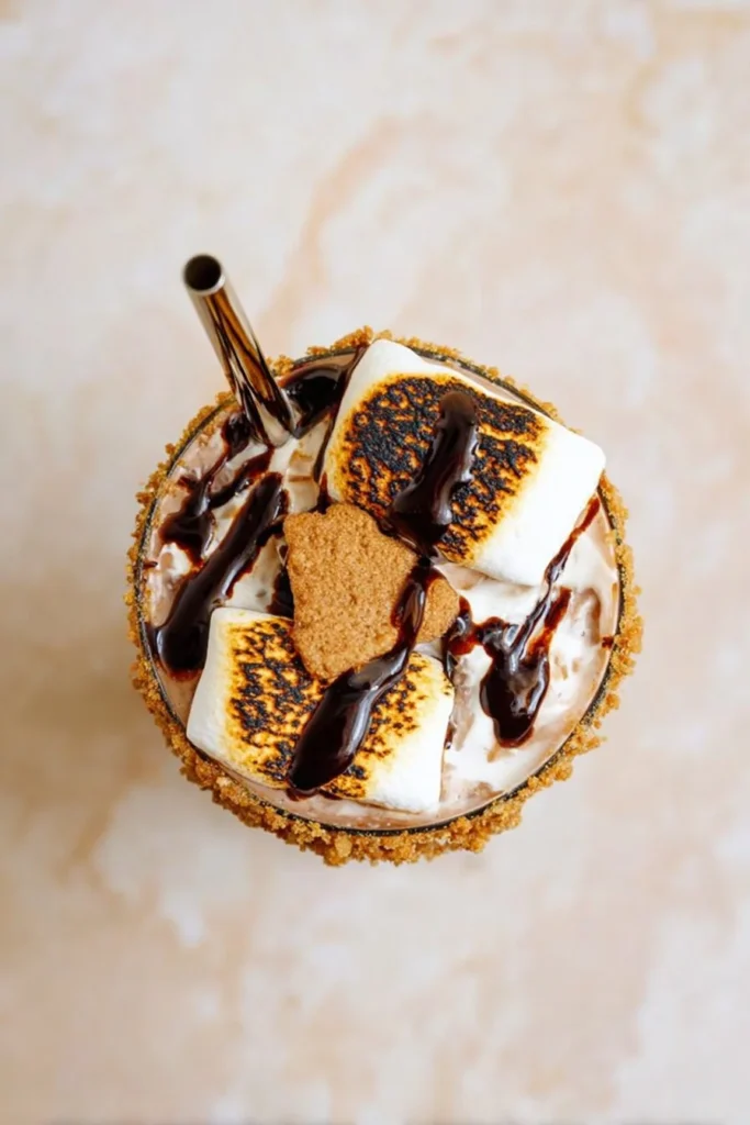 S'mores Milkshake topped with whipped cream and graham cracker crumbs