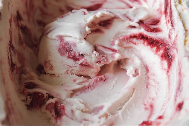Delicious no churn strawberry swirl ice cream served in a bowl