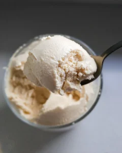 Creamy protein vanilla ice cream made without dairy in a Ninja Creami